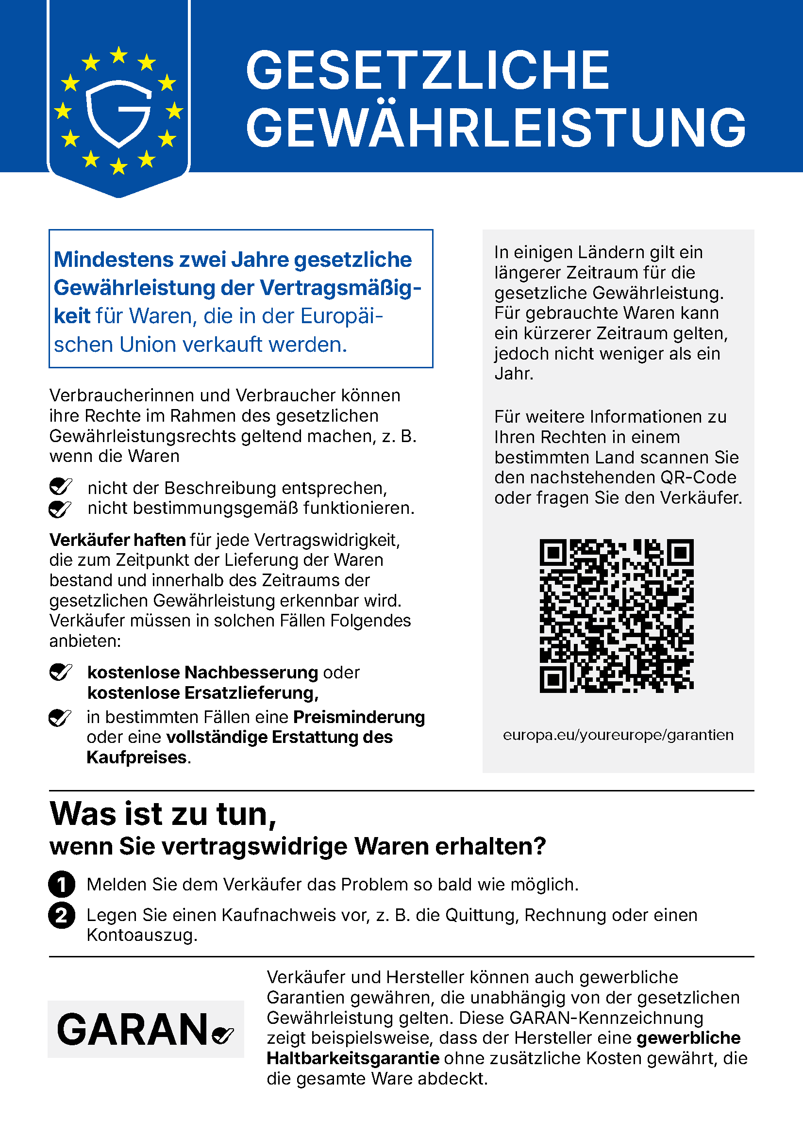 EU GEwährleistungslabel